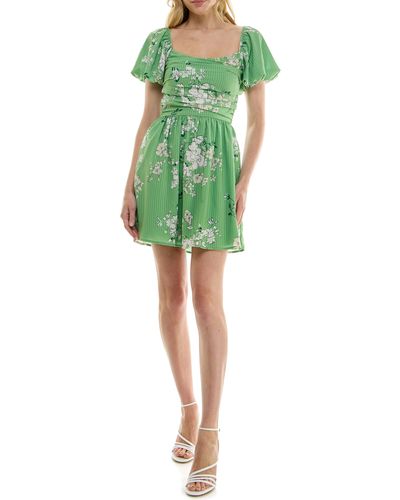 Speechless Floral Gingham Minidress - Green