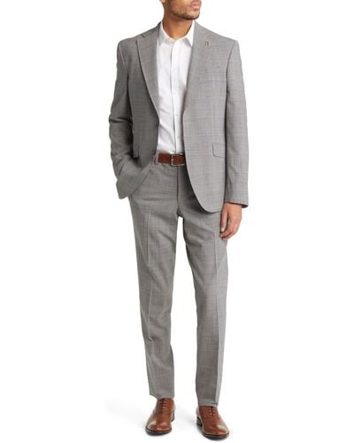 Ted Baker Ron Slim Fit Plaid Stretch Wool Suit - Gray