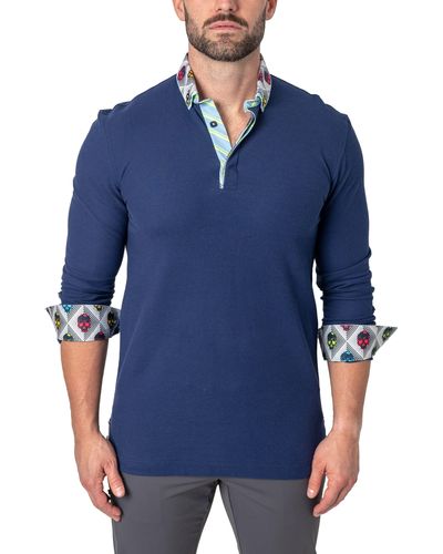Maceoo Newton Solid Verve Long Sleeve Polo At Nordstrom - Blue