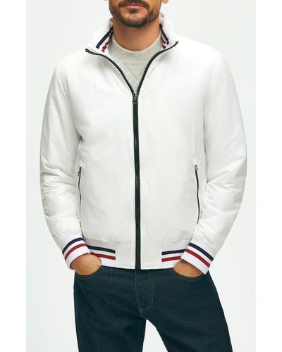 Brooks Brothers Water Repellent Windbreaker Jacket With Hood - White