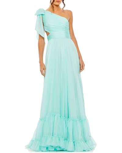 Mac Duggal Ruched Tiered One-shoulder Gown - Blue