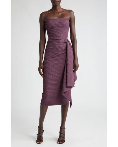 La Petite Robe Di Chiara Boni Airi Strapless Cloqué Faux Wrap Midi Dress - Purple