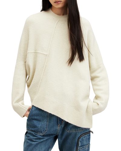 AllSaints Lock Asymmetric Hem Crewneck Sweater - Natural