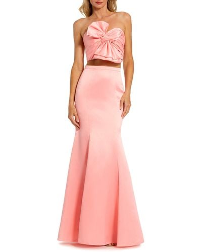 Mac Duggal Bow Satin Two-piece Mermaid Gown - Pink