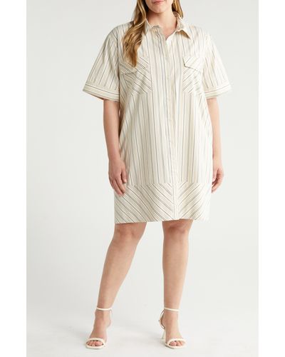 Nordstrom Stripe A-line Shirtdess - Natural