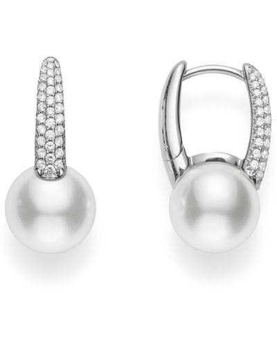 Mikimoto Akoya Cultured Pearl & Diamond Hoop Earrings - White
