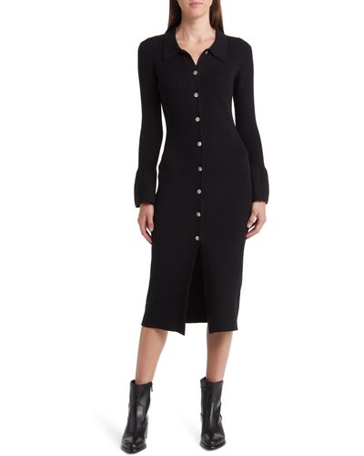 Rails Rosalie Rib Long Sleeve Cotton Blend Midi Sweater Dress - Black