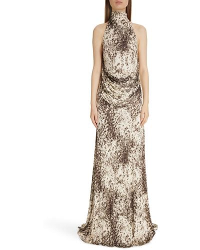Givenchy Snow Leopard Print Halter Neck Draped Jersey Dress - Natural