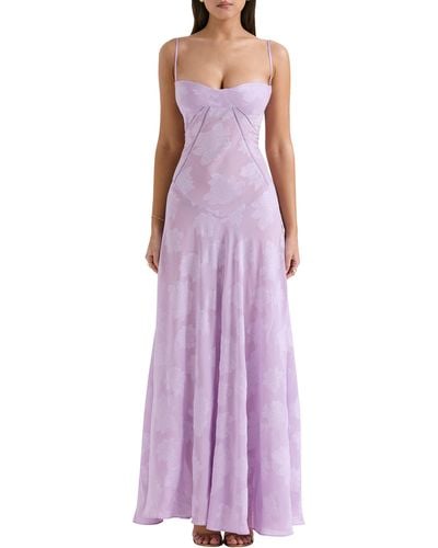 House Of Cb Seren Blush Sheer Lace-up Back Gown - Purple