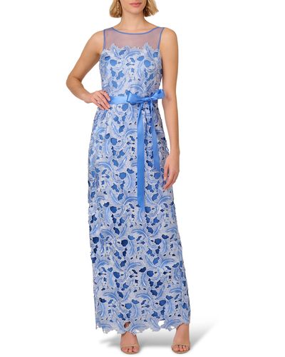 Adrianna Papell Tonal Lace Column Gown - Blue