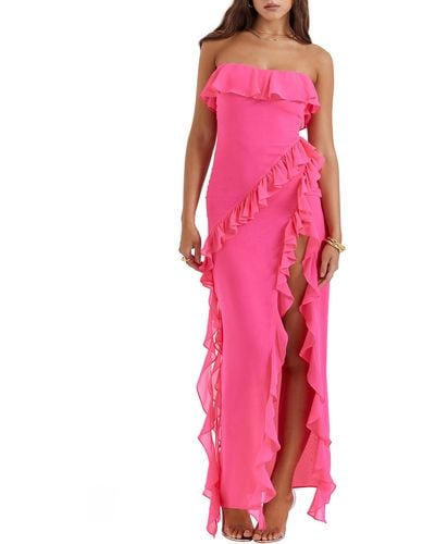 House Of Cb Sarina Ruffle Strapless Maxi Dress - Pink