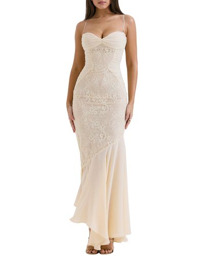 House Of Cb Felicia Lace Inset Mermaid Gown - Natural