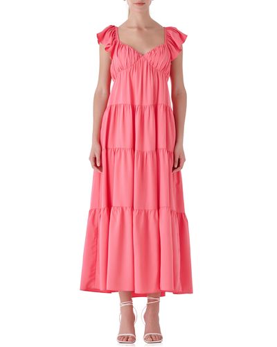 Endless Rose Ruffle Bow Tiered Maxi Sundress - Pink