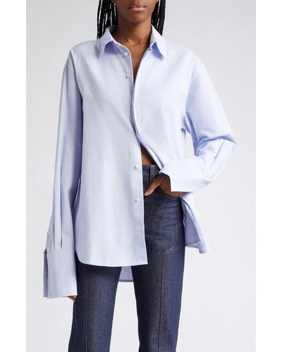 K.ngsley Gender Inclusive Snider Splice Cotton Button-up Shirt - White