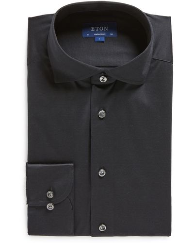 Eton Contemporary Fit Mélange Knit Dress Shirt - Black
