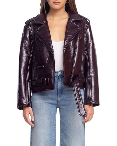 Blank NYC Shiny Crinkle Faux Leather Moto Jacket - Black