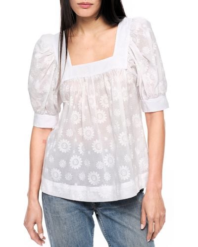 Smythe Floral Embroidery Cotton Voile Top - White