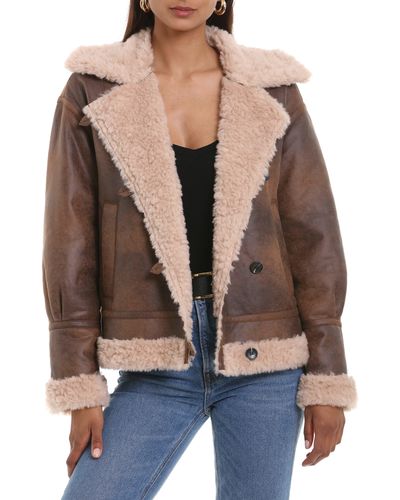 Avec Les Filles Faux Shearling Moto Jacket - Black