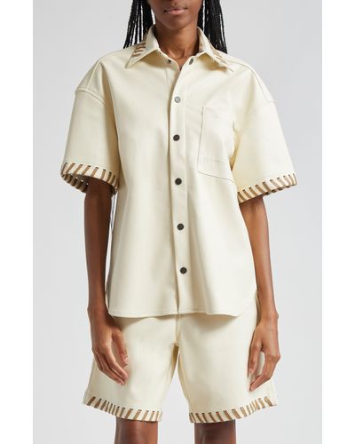 Honor The Gift Boxy Faux Leather Snap-up Shirt - White
