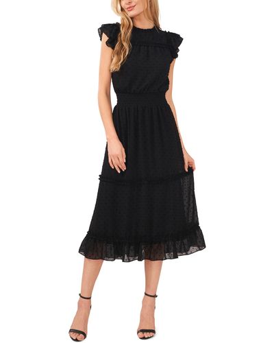 Cece Clip Dot Flutter Sleeve Midi Dress - Black