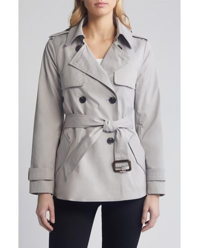 BCBGMAXAZRIA Double Breasted Belted Trench Coat - Gray
