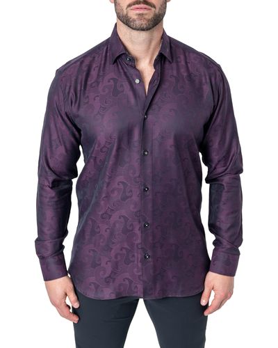 Maceoo Fibonacci Jacquard Contemporary Fit Button-up Shirt - Purple