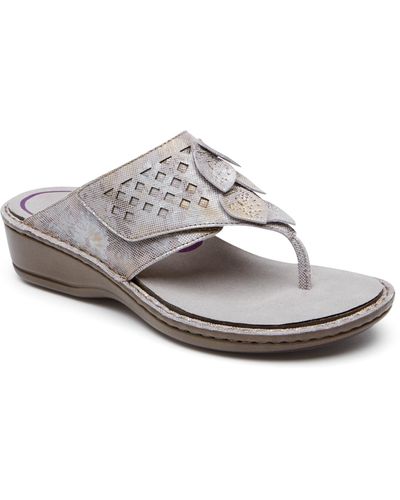 Aravon Cambridge Thong Sandal In Silver Floral Leather At Nordstrom Rack - White