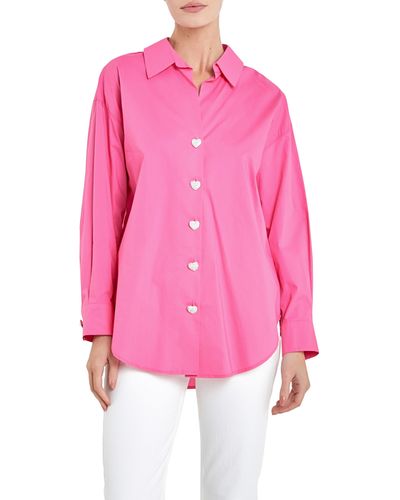 English Factory Oversize Cotton Button-up Shirt - Pink