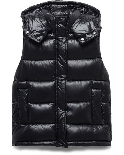 Mango Quilted Water Repellent Hooded Vest - Black