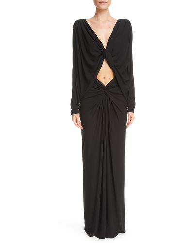 Saint Laurent Twist Front Cutout Long Sleeve Crepe Jersey Dress - Black