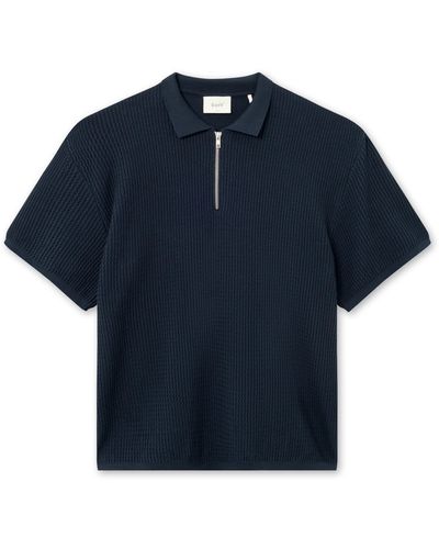 Forét Moment Half Zip Organic Cotton Polo Sweater - Blue