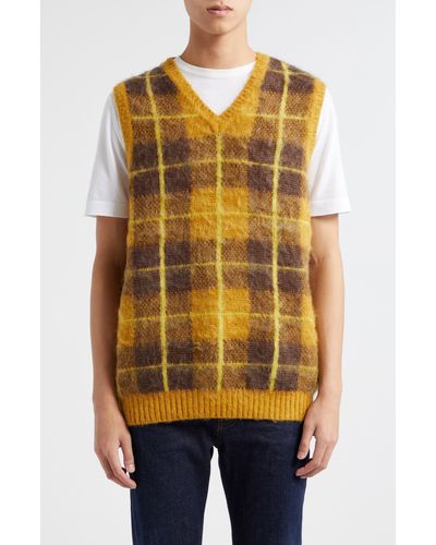 Beams Plus Plaid Brushed Sweater Vest - Orange