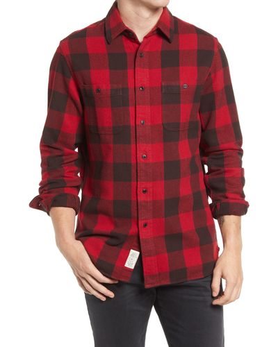 Schott Nyc Buffalo Check Flannel Long Sleeve Button-up Shirt - Red