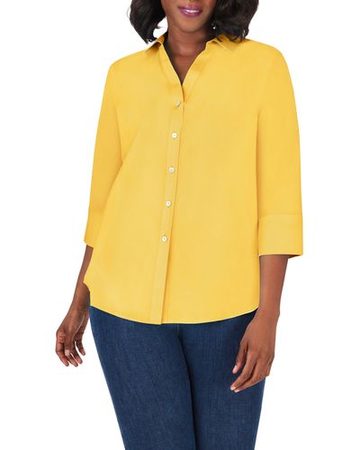 Foxcroft Mary Non-iron Stretch Cotton Button-up Shirt - Yellow