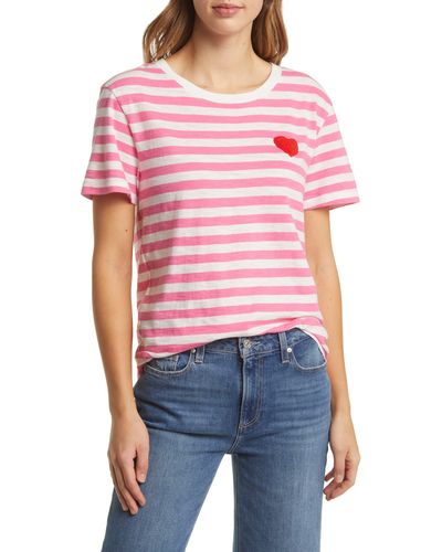 Caslon Caslon(r) Stripe Embroidered Heart Cotton T-shirt