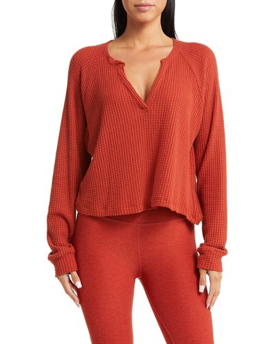 Beyond Yoga Free Style Waffle Knit Pullover - Red