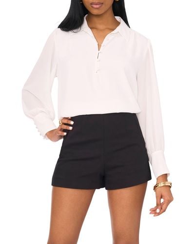 1.STATE Half Placket Georgette Button-up Shirt - White