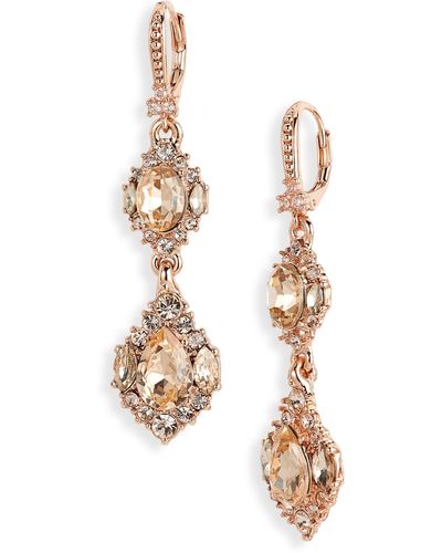 Marchesa Crystal Cluster Double Drop Earrings - Metallic