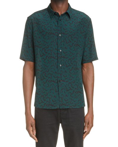 Saint Laurent Printed Silk Short-sleeve Shirt - Green