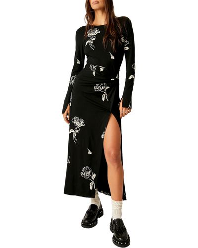 Free People Love & Be Loved Floral Long Sleeve Maxi Dress - Black