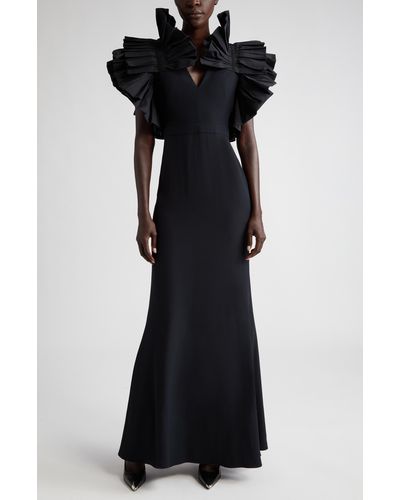 Alexander McQueen Ruffle-sleeve V-neck Woven Maxi Dress - Black