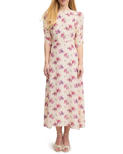 LK Bennett Delilah Bouquet Silk Jacquard Midi Dress - Pink