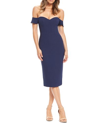 Dress the Population Bailey Off The Shoulder Body-con Dress - Blue