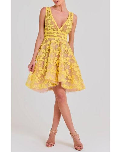 Nadine Merabi Lola Embroidered Sleeveless Fit & Flare Minidress - Yellow