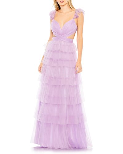 Mac Duggal Tiered Ruffle Cutout Tulle Gown - Purple