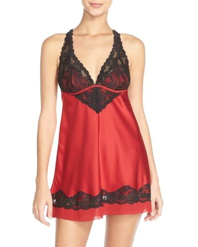 Black Bow 'muse' Lace & Satin Backless Chemise - Red