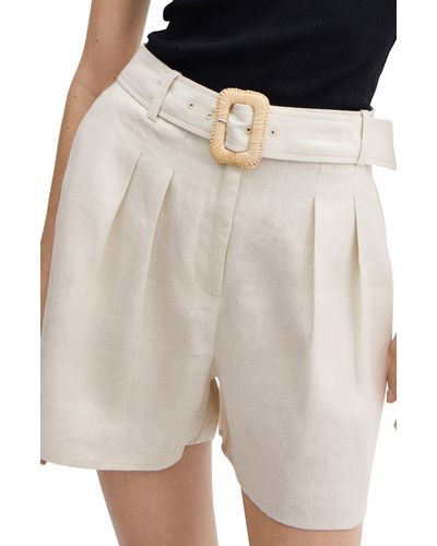 Mango Belted Linen Shorts - Natural