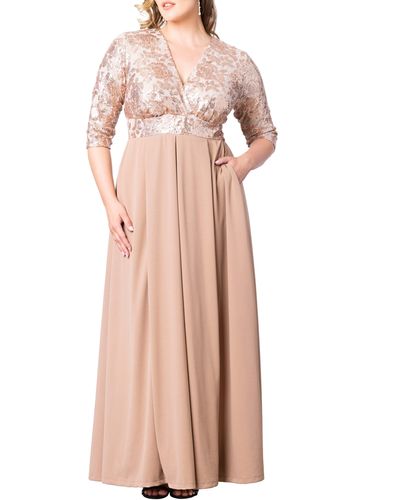 Kiyonna Paris Sequin Bodice Gown - Pink