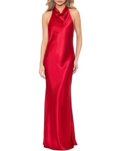 Betsy & Adam Halter Charmeuse Gown - Red