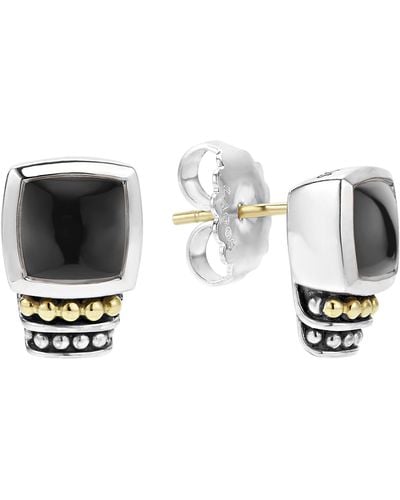Lagos Caviar Color Semiprecious Stone Stud Earrings - Black